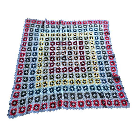 Vintage Handmade‎ Colorful Granny Square Crotchet Blanket Scalloped Edge 64x67 - Picture 5 of 9